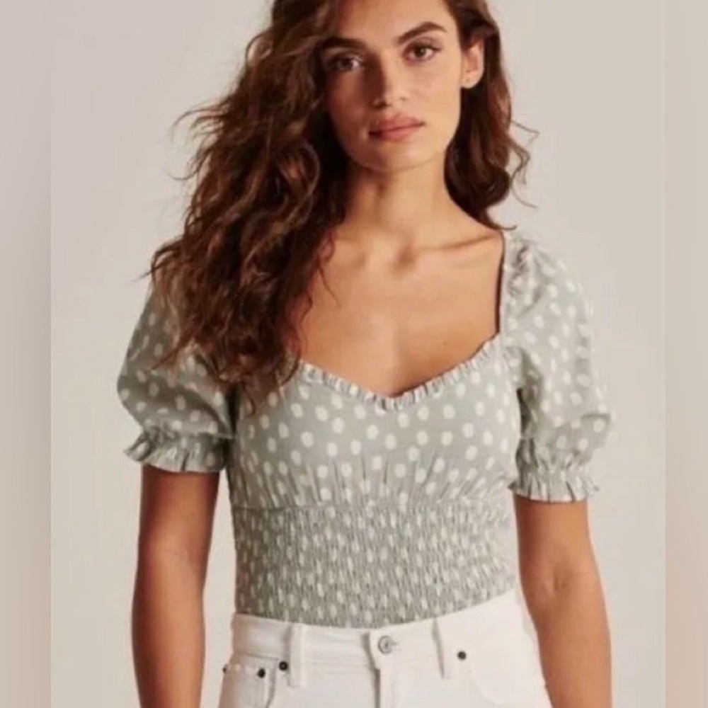 Polka Dot Smocked Green and White Top